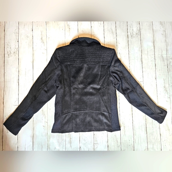 NEW SPYM Sleek Black Faux Suede Moto Stretchy Jacket Ribbed Sides & Sleeves - Picture 11 of 12